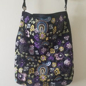 Black Velvet Floral Beaded Bag